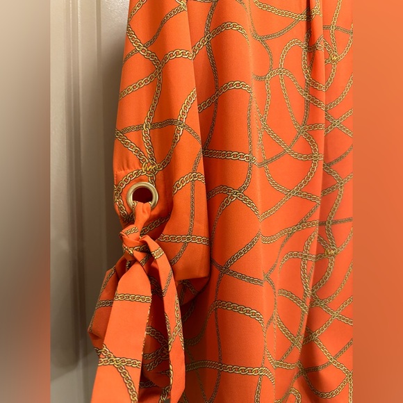MICHAEL KORS ZINNIA Orange Gold Chain Print Blouse size M - Picture 8 of 12